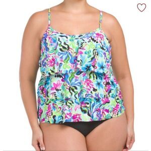 Caribbean Joe Womens Graphic Triple Tier Tankini Top black bottoms size …